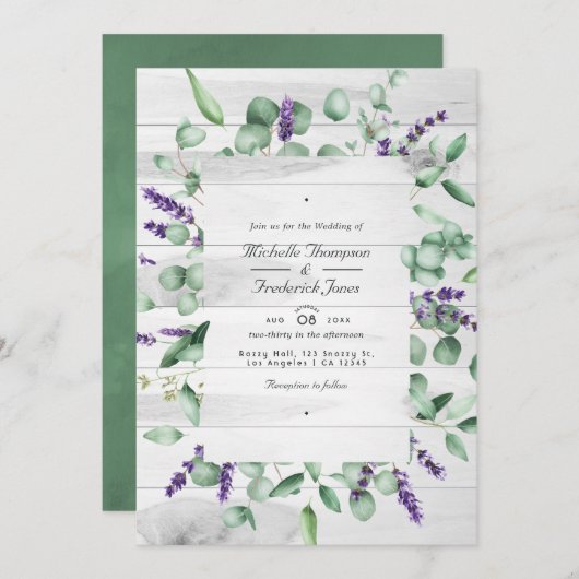 Eukalyptus Lavender Greenery QR Code UAWG Wedding Einladung (Vorne/Hinten)