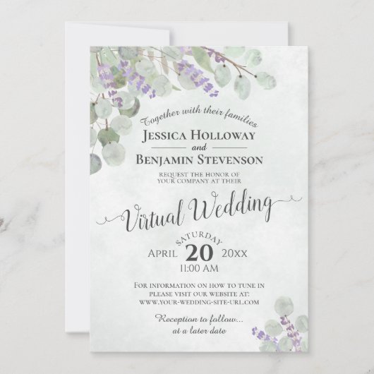 Eukalyptus Lavender & Greenery Virtual Wedding Einladung (Vorderseite)