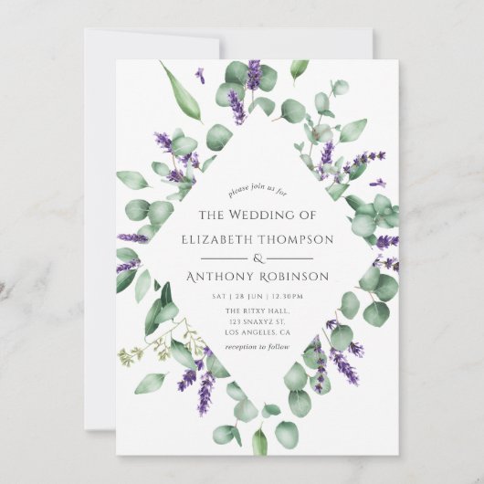 Eukalyptus Lavender Greenery Wedding Einladung (Vorderseite)