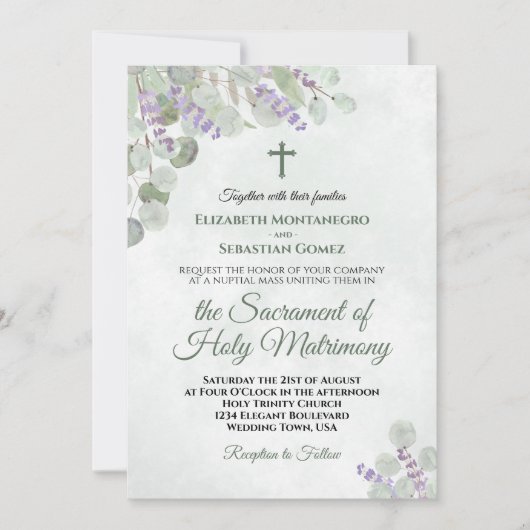 Eukalyptus & Lavender Katholic Wedding Einladung (Vorderseite)