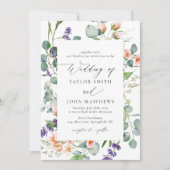 Eukalyptus lavender Peach Wedding Einladung (Vorderseite)