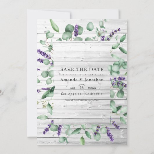 Eukalyptus Lavender Rustic Country Barding Wedding Save The Date (Vorderseite)