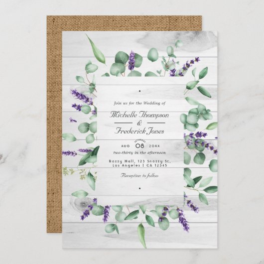 Eukalyptus Lavender Rustic QR Code UAWG Wedding Einladung (Vorne/Hinten)