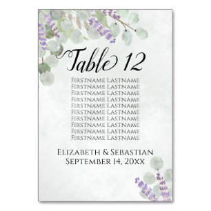 Eukalyptus & Lavender Rustic Wedding Chart Tischnummer
