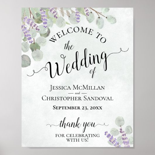 Eukalyptus & Lavender Rustic Wedding Welcome Sign Poster (Vorne)