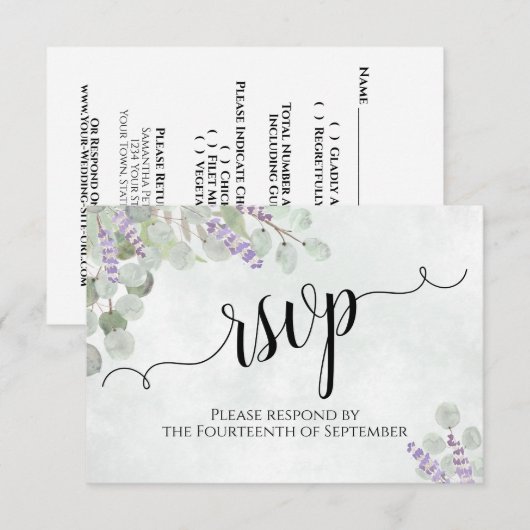 Eukalyptus & Lavender Rustikale Hochzeit RSVP Karte (Vorne/Hinten)