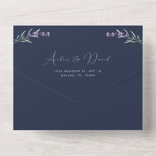 Eukalyptus Lavender Script QR Code Frühjahrsszensi All In One Einladung (Rückseite)