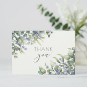 Eukalyptus & Lavender Watercolor Wedding Foto Dankeskarte (Stehend Vorderseite)