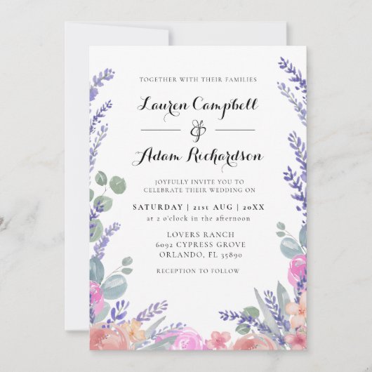 Eukalyptus & Lavender Wedding Einladung (Vorderseite)