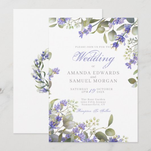 Eukalyptus & Lavender Wedding Einladung (Vorne/Hinten)