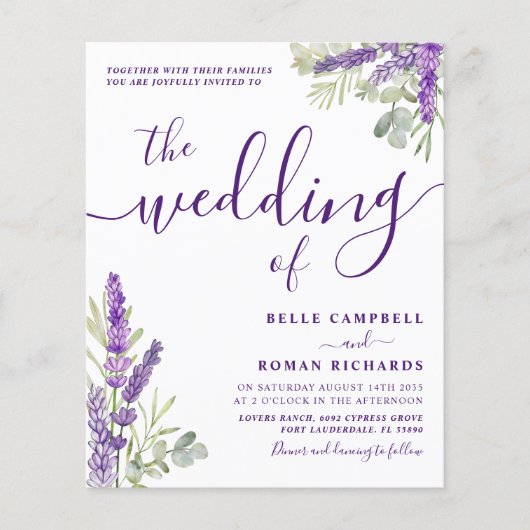 Eukalyptus & Lavender Wedding Einladung (Vorderseite)