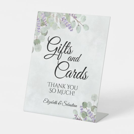 Eukalyptus & Lavender Wedding Gifts & Cards Sockelschild (Vorderseite)