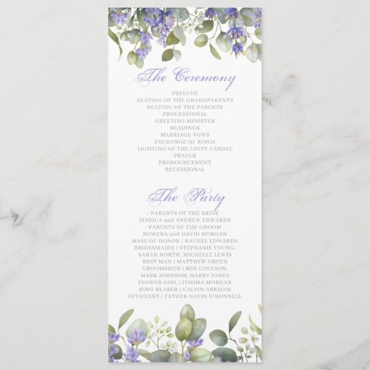 Eukalyptus & Lavender Wedding Programm (Rückseite)