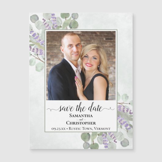Eukalyptus Lavender Wedding Rett Date Foto Magnet (Vorderseite)