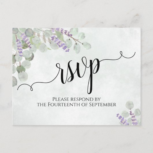 Eukalyptus & Lavender Wedding RSVP Postkarte (Vorderseite)