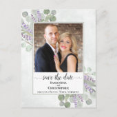 Eukalyptus & Lavender Wedding Save the Date Foto Ankündigungspostkarte (Vorderseite)
