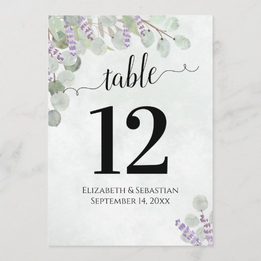 Eukalyptus & Lavender Wedding Tischnummer Groß (Rückseite)