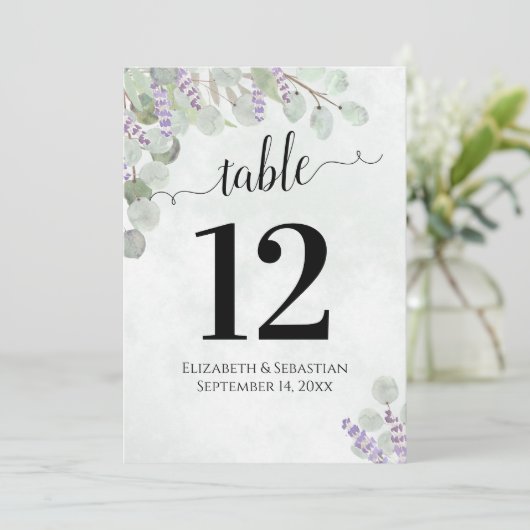 Eukalyptus & Lavender Wedding Tischnummer Groß (Stehend Vorderseite)