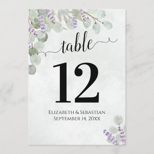 Eukalyptus & Lavender Wedding Tischnummer Groß (Vorderseite)