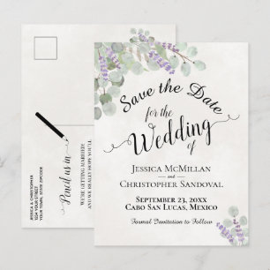 Eukalyptus & Lavender White Wedding Speichern Sie Ankündigungspostkarte