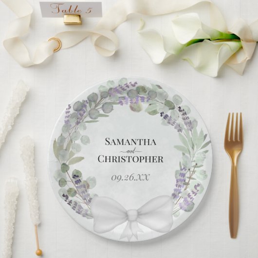 Eukalyptus & Lavender Wreath Watercolor Wedding Pappteller (Hochzeit)