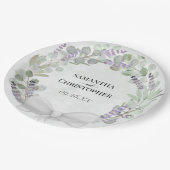 Eukalyptus & Lavender Wreath Watercolor Wedding Pappteller (Schrägansicht)