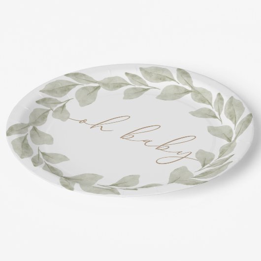 Eukalyptus-Leaf-Babydusche Pappteller (Schrägansicht)