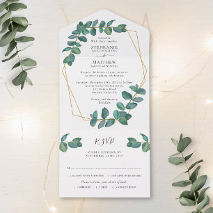 Eukalyptus Leaf Elegant Geometrische Hochzeit All In One Einladung