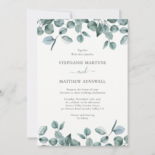 Eukalyptus Leaf Foliage Moderne Hochzeit Einladung (Vorderseite)