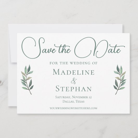 Eukalyptus Leaf Green Modern Save The Date (Vorderseite)