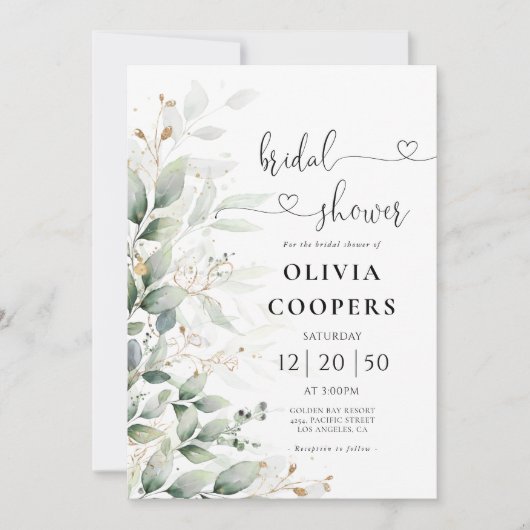 Eukalyptus Leaf Greenery Bridal Dusche Einladung (Vorderseite)