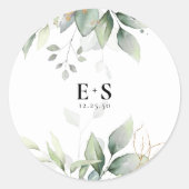 Eukalyptus Leaf Greenery Wedding Classic Round Runder Aufkleber (Vorderseite)