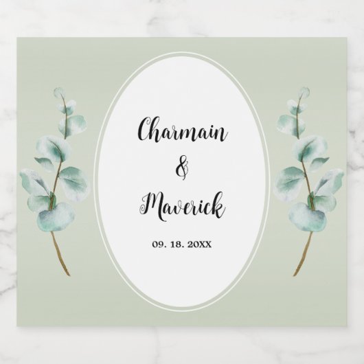 Eukalyptus leaf Greenery Wedding Schaumweinetikett (Einzelnes Label)