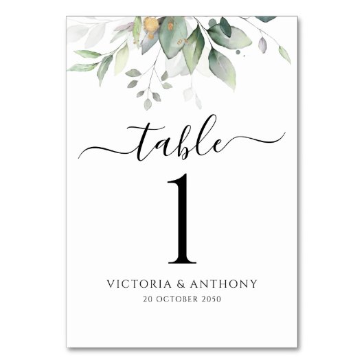 Eukalyptus Leaf Greenery Wedding Tischnummern (Vorderseite)