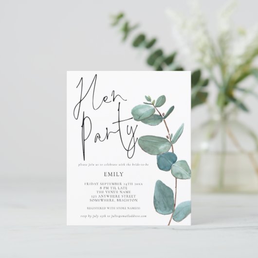 Eukalyptus Leaf Hen Party Einladung (Stehend Vorderseite)