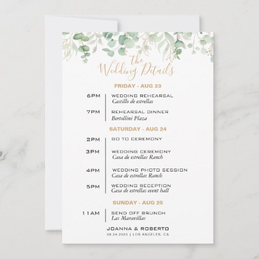 Eukalyptus-Leaf-Hochzeitkarte Einladung (Vorderseite)