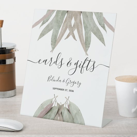 Eukalyptus-Leaf-Hochzeitskarten und Geschenke Sockelschild (In Situ)