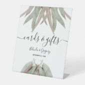 Eukalyptus-Leaf-Hochzeitskarten und Geschenke Sockelschild (Vorderseite)