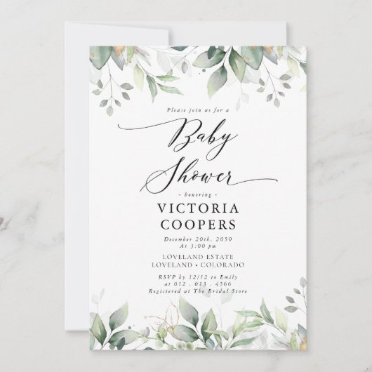 Eukalyptus Leaf Kinderdusche Einladung (Vorderseite)