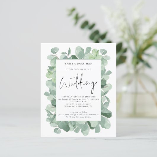 Eukalyptus Leaf QR Code Hochzeitsempfehlung (Stehend Vorderseite)