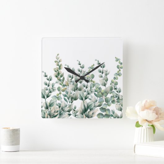Eukalyptus-Leaf Quadratische Wanduhr (Zuhause)