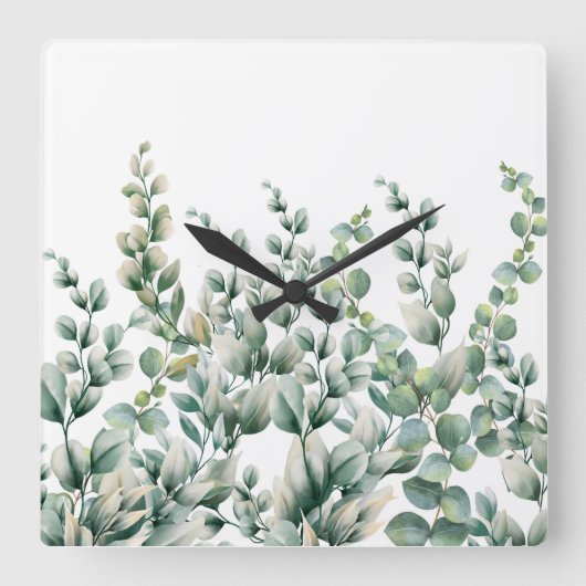 Eukalyptus-Leaf Quadratische Wanduhr (Vorderseite)