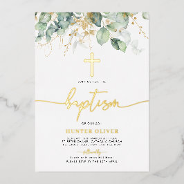 Eukalyptus Leaf Taufe Christening Foil Text Folieneinladung
