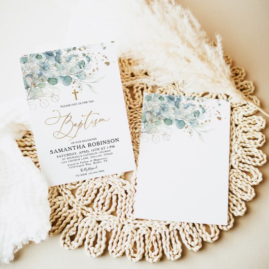 Eukalyptus Leaf und Goldtaufe Einladung