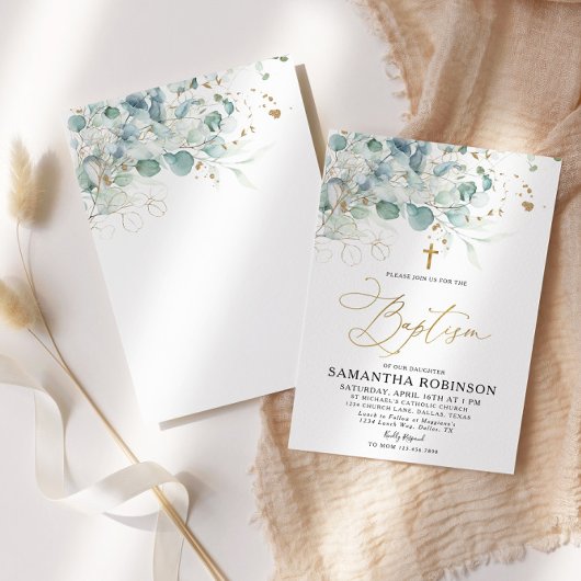 Eukalyptus Leaf und Goldtaufe Einladung