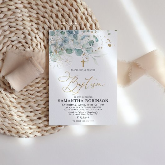 Eukalyptus Leaf und Goldtaufe Einladung