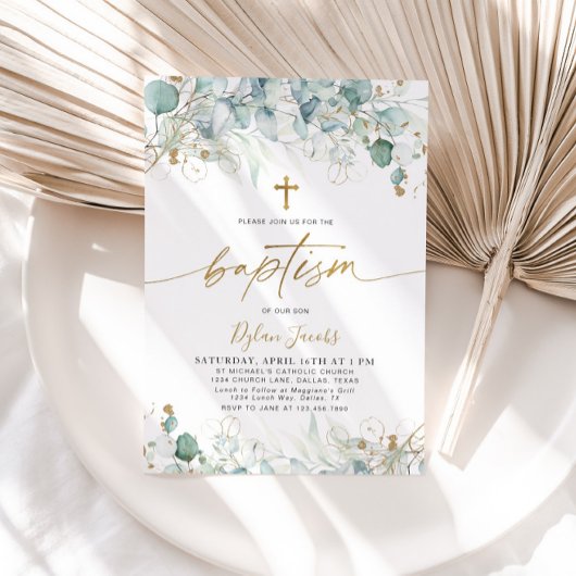 Eukalyptus Leaf und Goldtaufe Einladung
