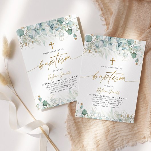 Eukalyptus Leaf und Goldtaufe Einladung