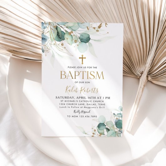 Eukalyptus Leaf und Goldtaufe Einladung