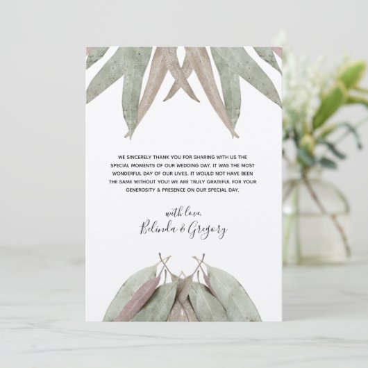 Eukalyptus Leaf Wedding Danke Karte (Stehend Vorderseite)